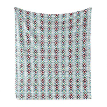 Geometric Soft Flannel Fleece Throw Blanket, Modern Graphic with Repetitive Colorful Rounds Motif Print, Cozy Plush for Indoor and Outdoor Use, 50" x 60", Multicolor, by Ambesonne