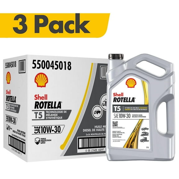 Huile moteur diesel Shell Rotella T5 10W-30, 1 gallon (caisse de 3)