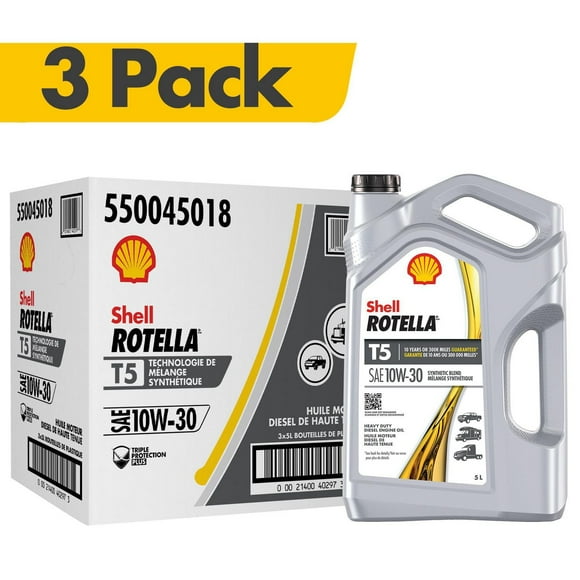 Huile moteur diesel Shell Rotella T5 10W-30, 1 gallon (caisse de 3)