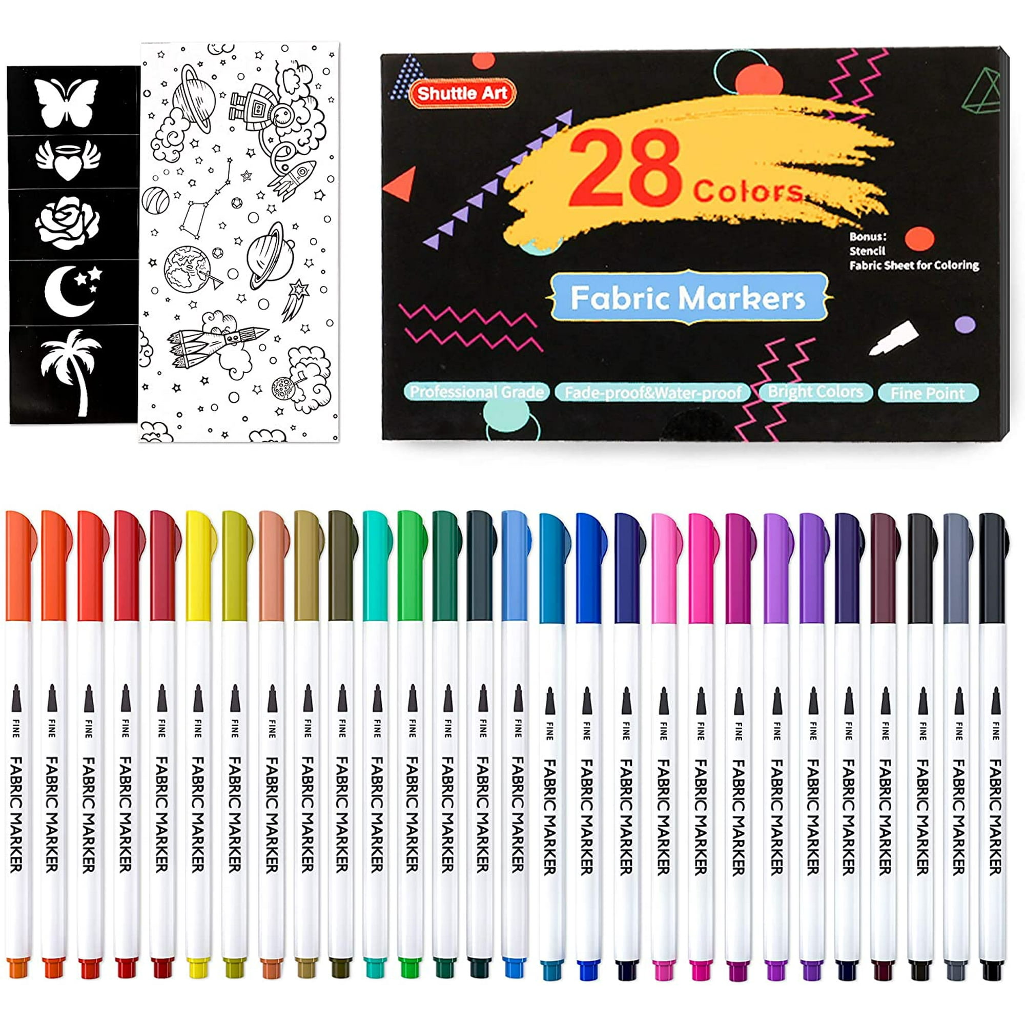 28 Fabric Markers, Art Fabric Markers Permanent Markers for T-Shirts Clothes Sneakers Jeans 11 Stencils 1 Fabric Sheet,Permanent Fabric Pens for Kids Adult Painting Writing | Walmart Canada