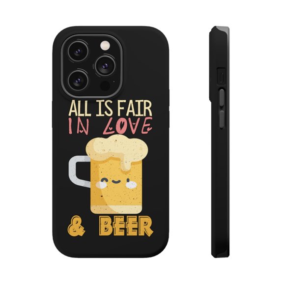 DistinctInk Tough Case for Apple iPhone 15 PRO (6.1" Screen), Compatible with MagSafe Charging - All Fair Love And Beer