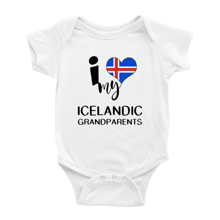 

I Heart My Icelandic Grandparents Iceland Love Flag Infant Romper Baby Bodysuit (White 18-24 Months)
