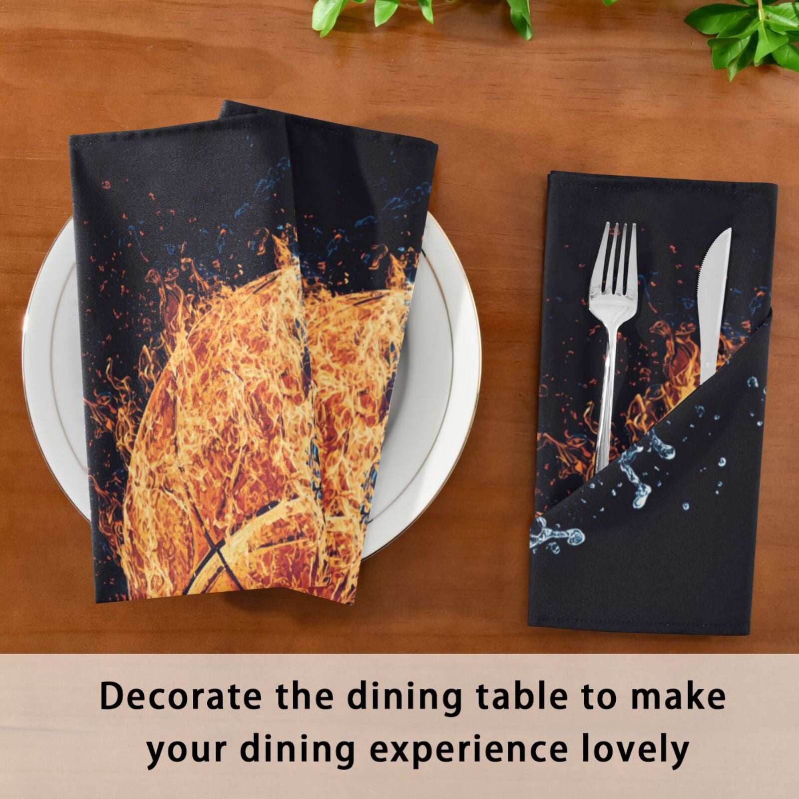 JSTEL Basketball Water and Fire Cloth Napkins Set of 6, 20x20 Inch Washable and Reusable Napkin for Decoupage Dinner Party Everyday Use