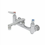 T&S Brass - Double Pantry Faucet, Wall Mount, 8'' Centers, 6'' Cast Spout, Built In Stops