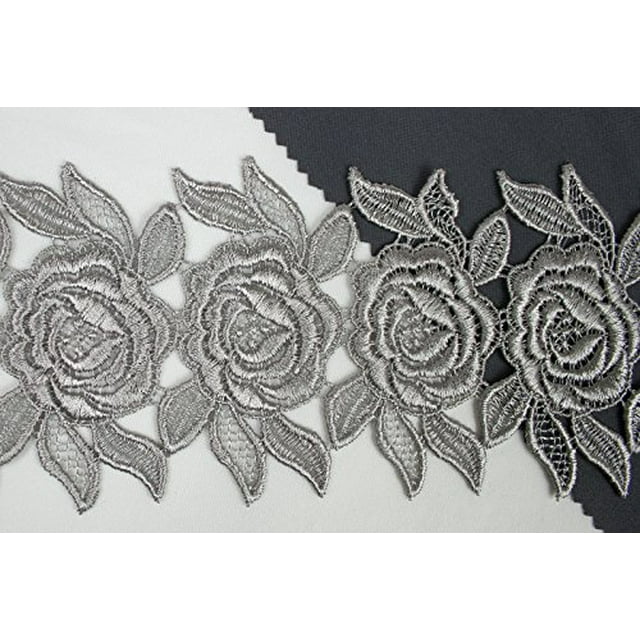 Altotux 3 Pouces 12 Couleurs Guipure Florale de Venise Brodée de Roses au Mètre (Gris)