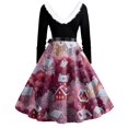 thumbnail image 5 of Women's Fashion Round Neck Casual Slim Christmas Printed Long Sleeve Dresses, V-Neck, Plush Christmas Tree Print, Audrey Dress, Retro Style, Party Wear,Hot Pink,3XL, 5 of 5