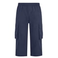 thumbnail image 6 of Mens 3/4 Length Cargo Capri Pants Drawstring Elastic Waist Summer Lightweight Casual Outdoor Hiking Athletic Cropped Trousers Navy 3XL, 6 of 8