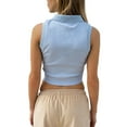 thumbnail image 3 of Seyurigaoka Women's Crop Tops Sleeveless Solid Color Tops Lapel Neckline Shirt, 3 of 3