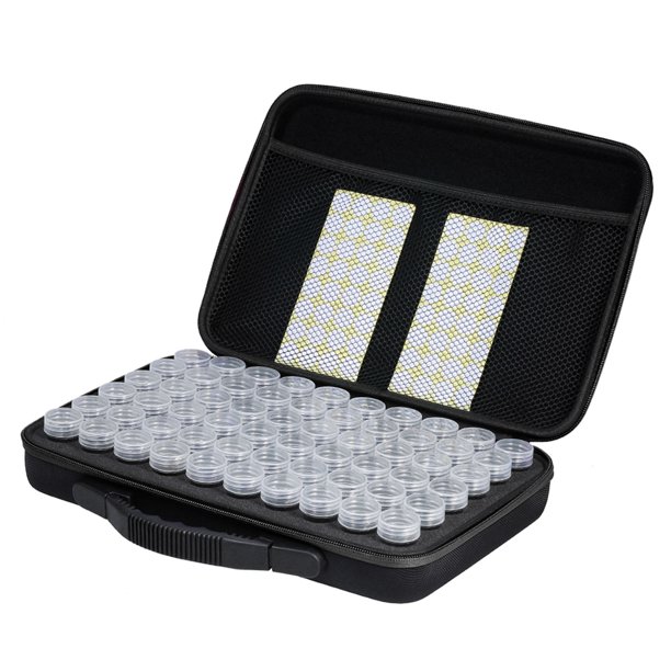 Irfora 60 Botellas de Diamante Caja de Almacenamiento Bordado de Diamantes Pintura Accesorio Herramienta Taladro Perlas de Joyería Bolso de Mano Titular de Contenedor Cremallera de Diseño Irfora Estuche de almacenamiento