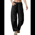 thumbnail image 1 of Pantalones Deportivos para Mujer con Cintura Elástica, Pierna y Cordón Ajustable, Estilo Palazzo Informal con Bolsillos. Negro XL, 1 of 9