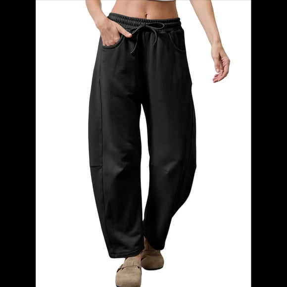 Pantalones Deportivos para Mujer con Cintura Elástica, Pierna y Cordón Ajustable, Estilo Palazzo Informal con Bolsillos. Negro XL