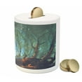 thumbnail image 3 of Occult Piggy Bank, Whimsical Forest Reflection in Lake Deep Dark Surreal Illustration, Ceramic Coin Bank Money Box for Cash Saving, 3.6" X 3.2", Brown Teal, by Ambesonne, 3 of 4