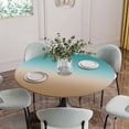 thumbnail image 5 of Teal Brown White Round Fitted Tablecloth with Elastic Edge,Waterproof Table Cloth Fits Tables Up to 36"-44",Wipeable Washable Table Cover for Indoor Outdoor Dinning Party,Gradient Abstract Art, 5 of 9