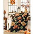 thumbnail image 2 of Thanksgiving Pumpkin Flannel Blanket for Bed,Travel and Camping, Watercolor Vintage Farm Black Texture Super Soft Cozy Blanket for All Seasons 50"x60", 2 of 6
