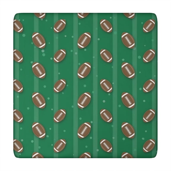 Green Striped Footballs Pattern Square Fitted Tablecloth with Elastic Edge,Square Table Cover,Washable Elastic Table Cover for Home Kitchen Party Decor 34"x34"
