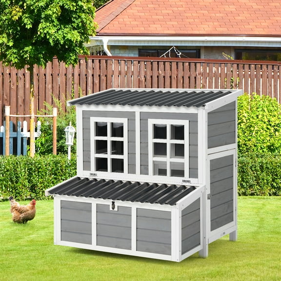 AECOJOY 40'' Large Wooden Chicken Coop with 3 Nesting Boxes, Outdoor Hen House Cage with Ramp and Removable Tray