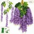 thumbnail image 3 of Paquete de 12 plantas colgantes artificiales JAMW flor de glicinia morada 110 cm, 3 of 5