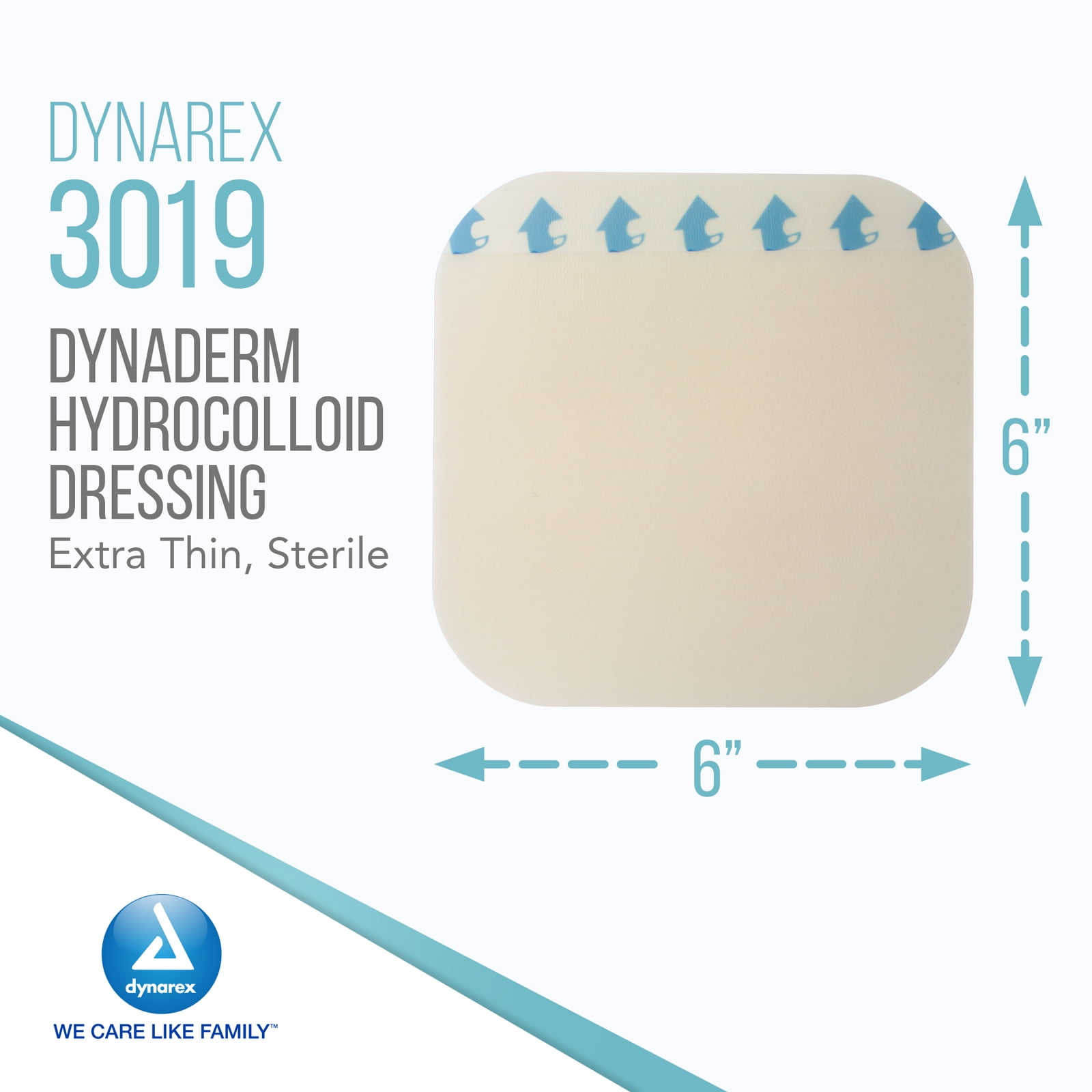 Dynarex DynaDerm Hydrocolloid Dressings, Sterile Moist Bandages Used for All Kinds of Wounds, 6" x 6", X-Thin & Latex-Free, Peel-Down Patches - 1 Case, 12 Boxes of 5 Dressings
