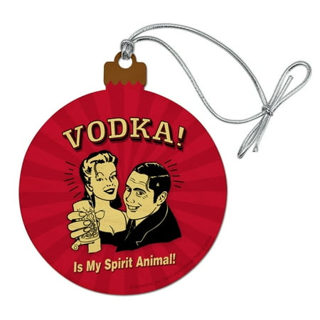Christmas Spirit Funny Pics Vodka is My Spirit Animal Funny Humor Wood Christmas Tree Holiday Ornament ()