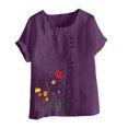 thumbnail image 4 of Pincandy Women Fashion Casual Linen Top Printed Short Sleeve Button T-shirt Blouse Top,Purple,5XL, 4 of 4