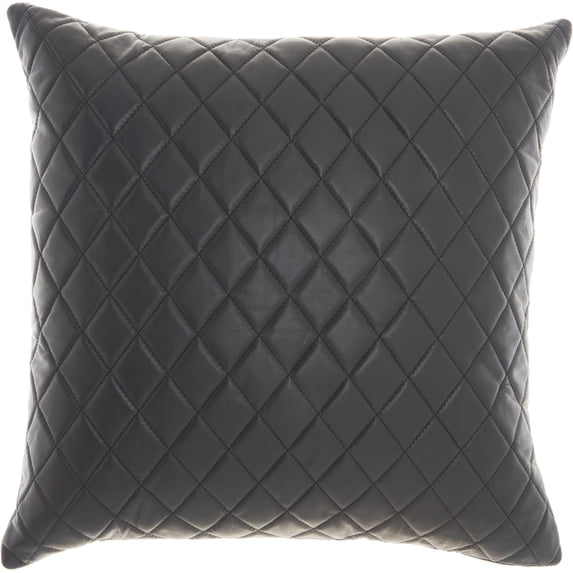 Nourison Couture Nat Hide Quilted Leather Black Decorative Throw Pillow , 20" x 20"