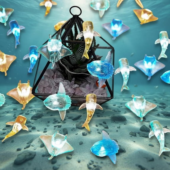Nautical theme Sea Life Decorative Fairy String Lights, Whale Shark, Sunfish, Manta Ray Marine Lights LED USB or Battery Operated for Bedroom Classroom Beach Aquarium Wall Decor