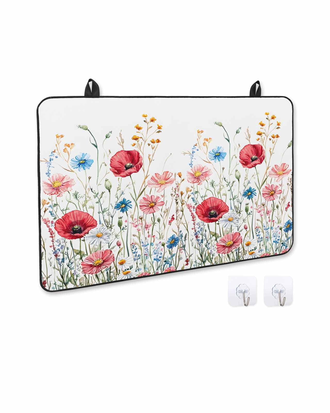nqOlkjepod Large Induction Cooktop Protector Mat 24"x21", Red Flower Stove Top Covers for Electric Stove, Blue Pink Wildflower Poppy Floral Botanical Stove Burner Cover Mats, Glass Top Stove Cover