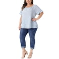 thumbnail image 2 of Agnes Orinda Women's Plus Size Cotton Lined Top Stripes Notch V Neck Puff Short Sleeve Blouses Summer Casual Tops 1X Navy Blue, 2 of 6