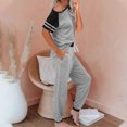 thumbnail image 4 of Traje de dos piezas deportivo informal de manga corta con rayas en contraste suelto a la moda para mujer Wmkox8yi  bvn2721, 4 of 8