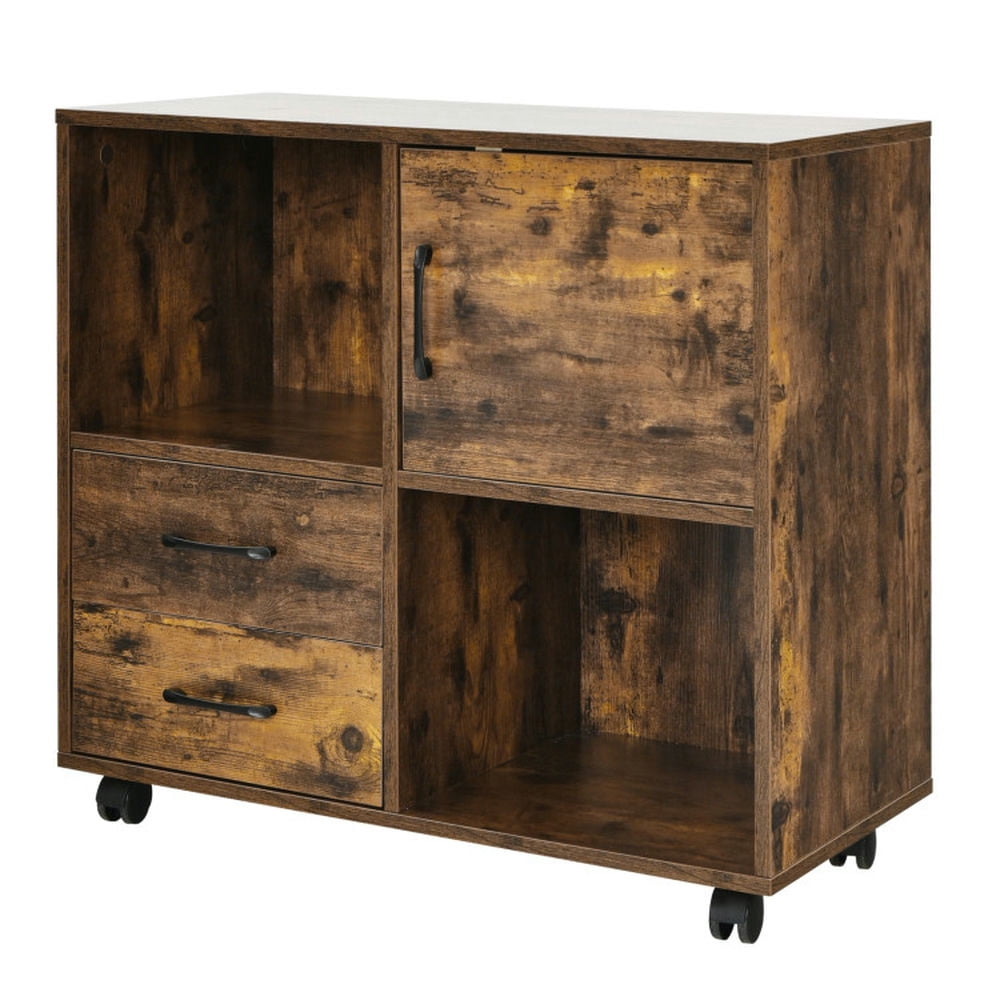 Demi Bonn Mobile File Cabinet with Lateral Printer Stand and Storage Shelves, Wood Filing Cabinet for Home Office, Brown