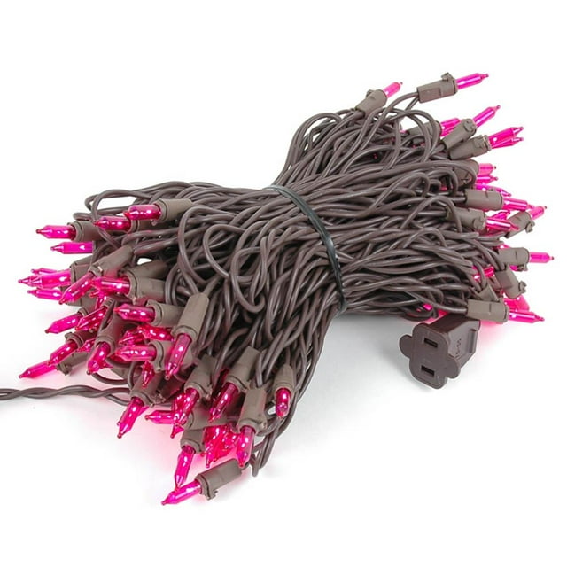 Novelty Lights 50 Feet 100 Bulbs Traditional Incandescent Mini Lights, Pink on Brown Wire with 6" Spacing, Commercial Grade and UL Listed for Indoor/Outdoor Use, End-To-End Connectable