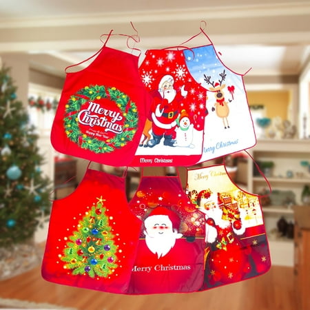 

Santa Elk Snowman Christmas Print Home Kitchen Decorative Apron Party Props Gold Cloth