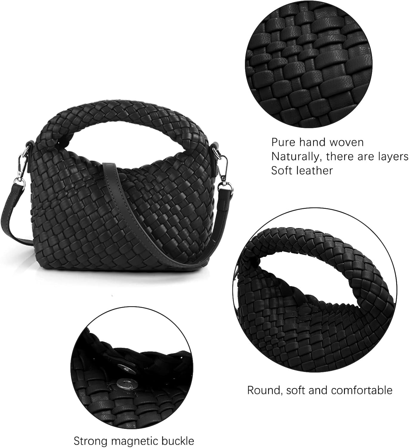 MMYGU Women Woven Tote Small Crossbody Bag, Weave Quilted Purse Square Shoulder Bag Woven Handbag with Detachable Strap