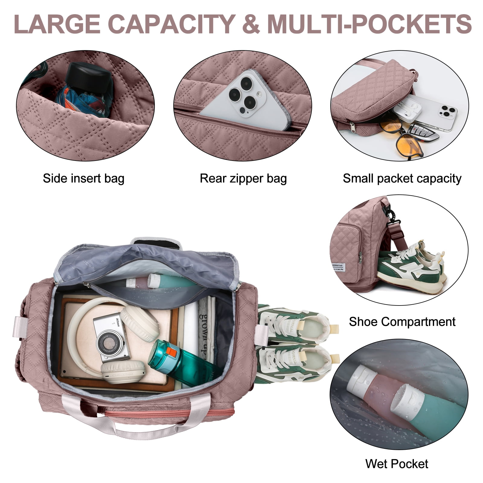 Gynky Travel Duffle Bag Weekender Bags for Women with Shoe Compartment Carry on Overnight Bag with Toiletry Bag Hospital Bag for Labor and Delivery Weekender Overnight Bag for Trave Sport Hospital