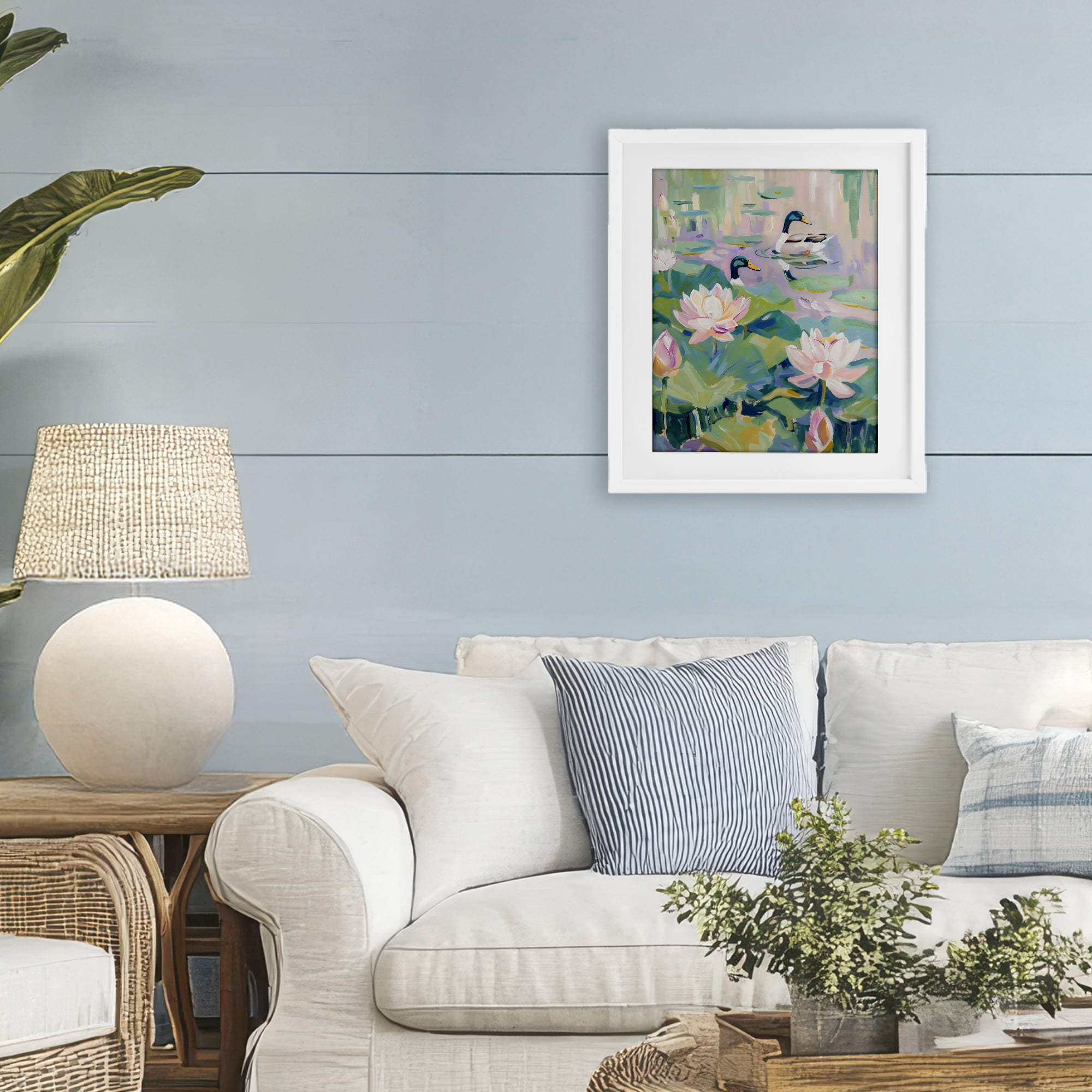 Stupell Industries Duck Pond with Lotus Flowers White Framed Print Under Glass, design by The Prints Vibe