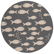 SAFAVIEH Courtyard Trena Fishes Indoor/Outdoor Area Rug, Dark Grey/Beige, 6'7" x 6'7" Round