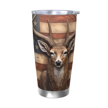 

Cauagu Deer American Flag Wall Pattern 20oz Tumbler Stainless Steel Vacuum Insulated Tumbler with Lid Insulated Coffee Mug Thermal Cup with Splash Proof Sliding Lid-Without Straw