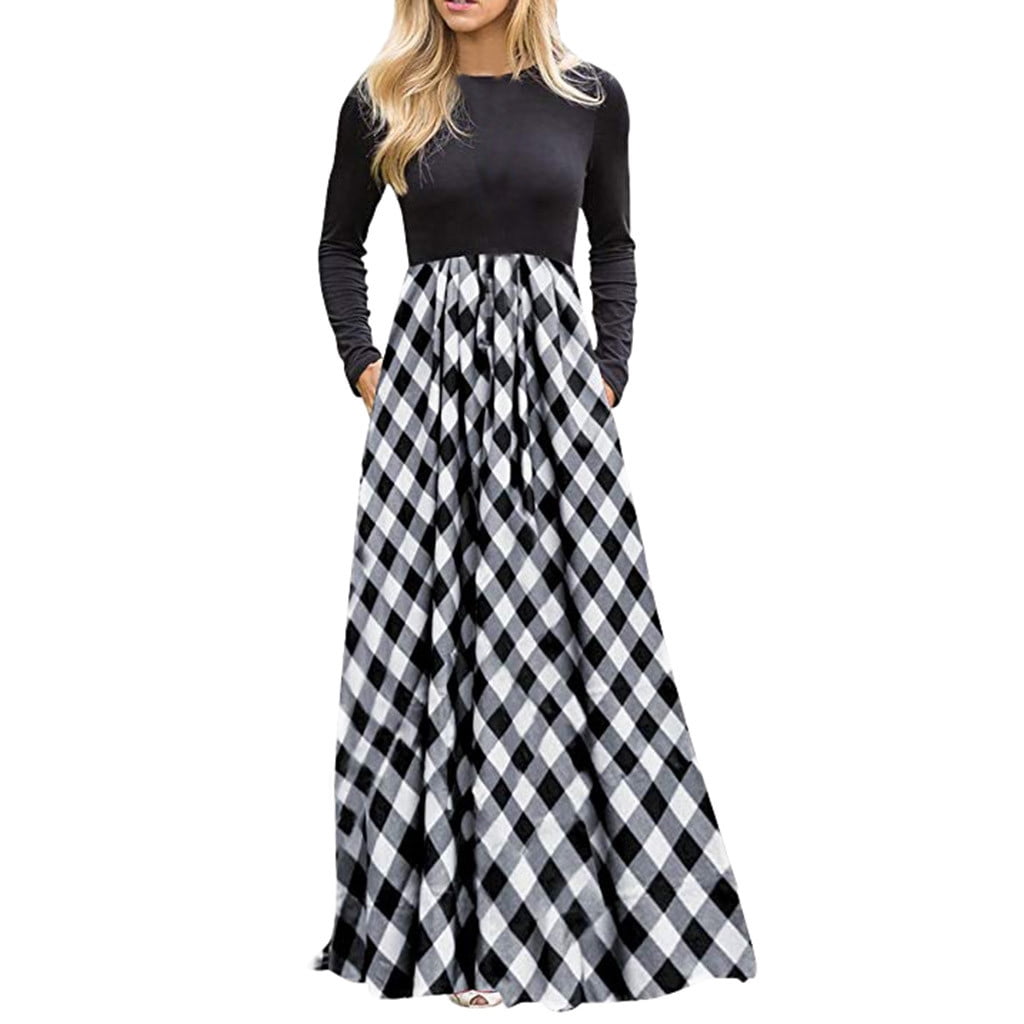 long sleeve plaid maxi dress