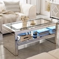 thumbnail image 3 of ARICOEASY Mirrored Coffee Table with Crystal Board, 2-Tier Rectangle Glass End Table for Living Room Bedroom, Sturdy Legs Easy Assembly, 3 of 6