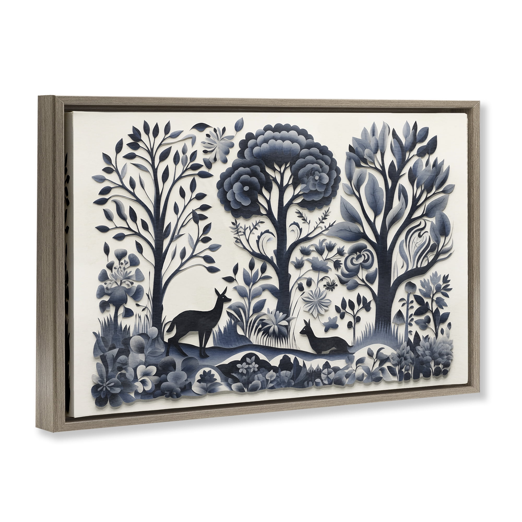 Stupell Industries Boho Forest Creatures Landscape Painting Brown Floater Framed Art Print Wall Art, 25 x 17