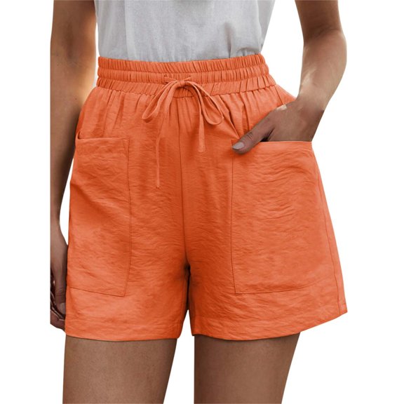 Womens Casual Loose Solid Summer Plus Size Pants Pants Drawstring Elastic Waist Comfy Shorts With Pockets Twill Shorts Women Sleepwear for Women Shorts Set Silk Shorts for Women Athletic Women's