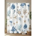 thumbnail image 4 of Blue Brown Coastal Extra Long Shower Curtain Set, Waterproof Shower Curtains for Bathroom, Nautical Summer Beach Sea Turtle Washable Fabric Cloth Bath Curtain for Bathtub with Hooks 72x96 Inches, 4 of 6