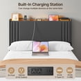 thumbnail image 3 of 3-Piece Queen Bedroom Set: Upholstered Platform Bed with Charging Station & LED Lights + 2 Nightstands with Charging Station, 2 Drawers & Open Shelf – Dark Gray, 3 of 10