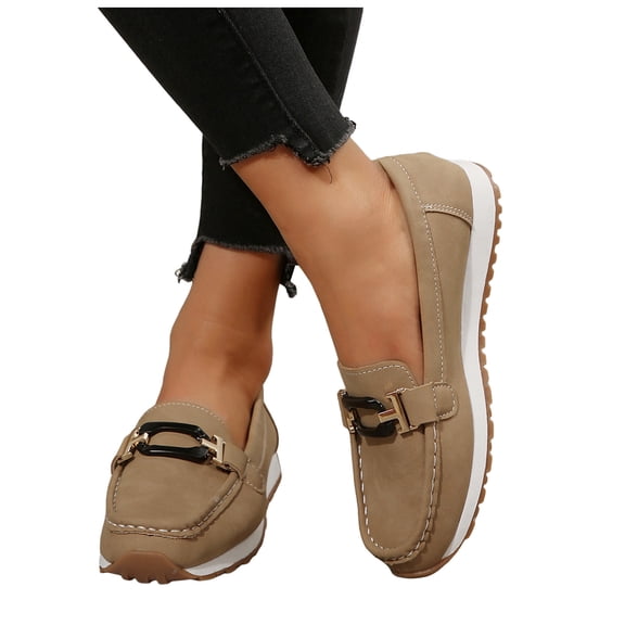Women's Platform Suede Loafers Low Wedge Non Slip Driving Work Shoes Comfortable Slip On Tennis Shoes