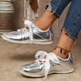 thumbnail image 6 of pwidon Women's Lace Up Ballet Flats Satin Bow Strap Retro Walking Casual Fashion Sneaker Flat Dress Shoes Silver 8, 6 of 8