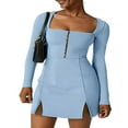 thumbnail image 1 of U Neck Long Sleeve Party Dress with Split Hem for Women, 1 of 7
