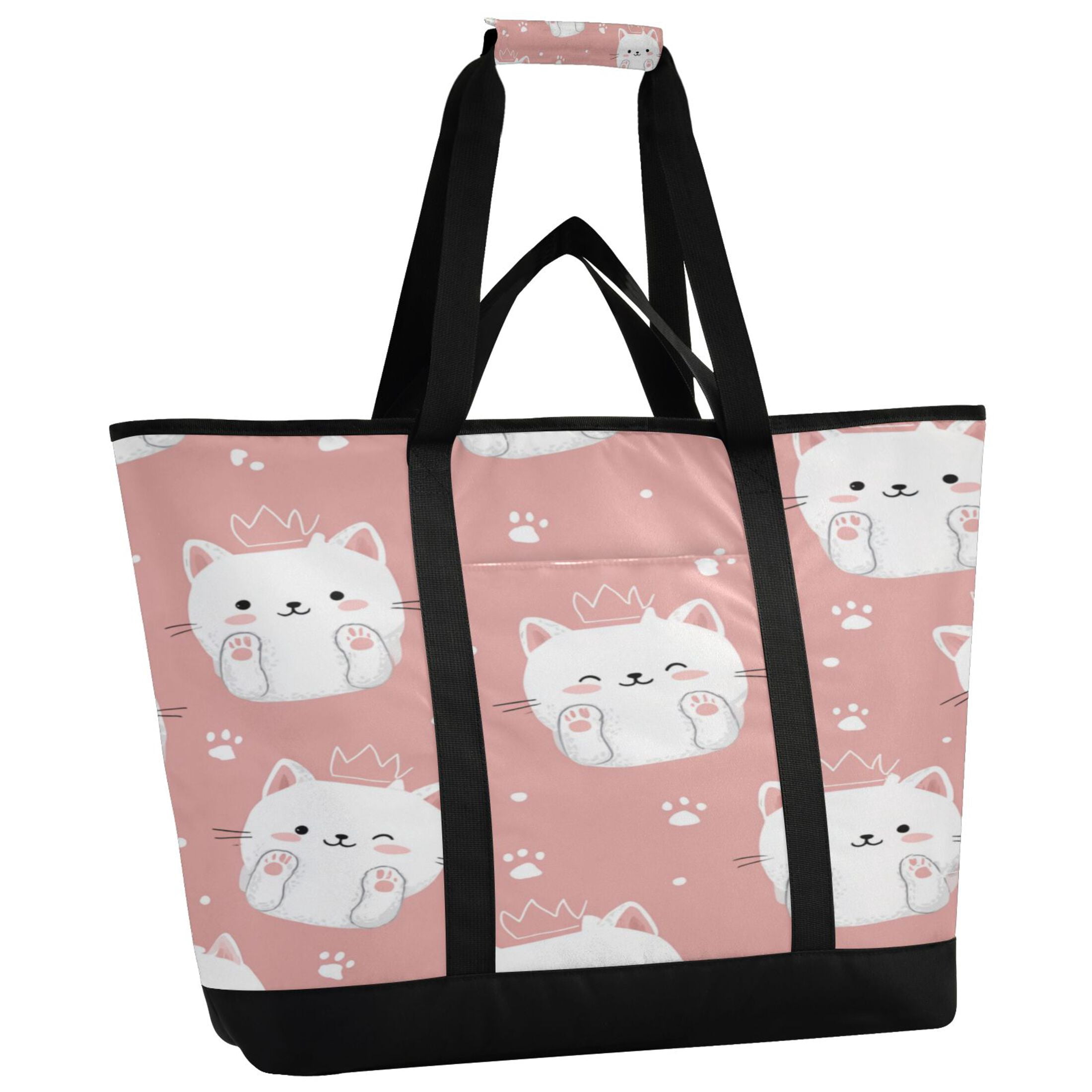 Extra-Large Wide Opening Design Capacity Hand-Held Ice Pack Thickened Insulation Layer For Long-Lasting Cold Retention For Outdoor Shopping Picnics And Camping Kawaii White Cats