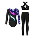 thumbnail image 2 of TSSOE Girls Long Sleeve Gymnastics Leotard Kids Gym Dance Bodysuit with Vest and Leggings Pants Sparkly Unitard Navy Blue 12, 2 of 5