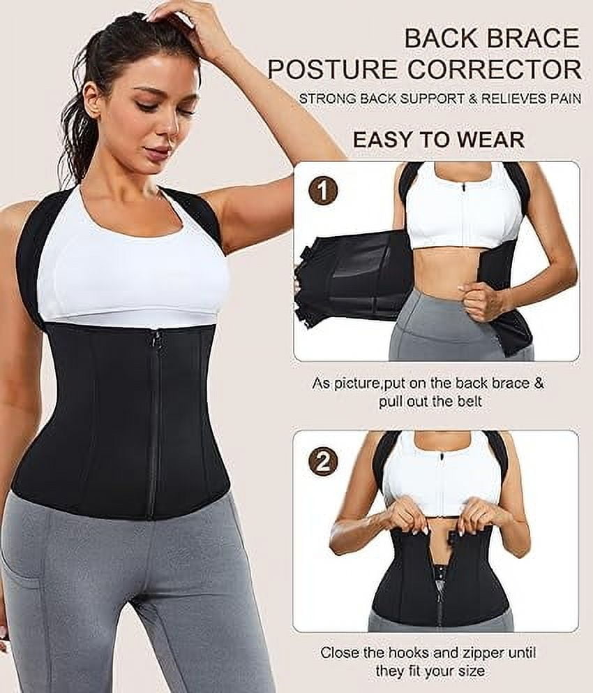 Women Back Braces Posture Corrector Waist Trainer Vest Tummy Control Body Shapers for Spinal Neck Shoulder and Upper Back Support (M, Black)