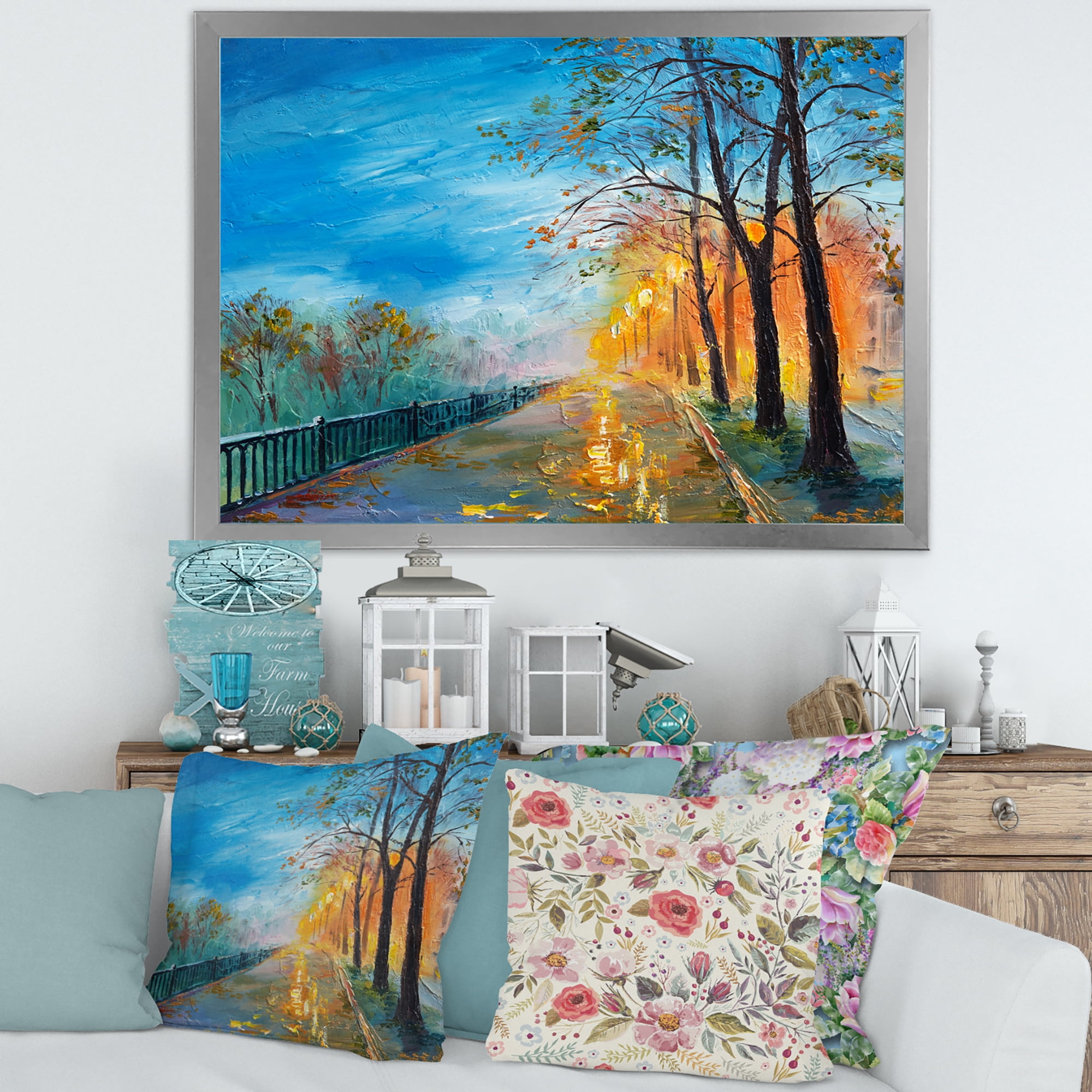 Designart 'Autumn Road in Evening' Traditional Framed Art Print